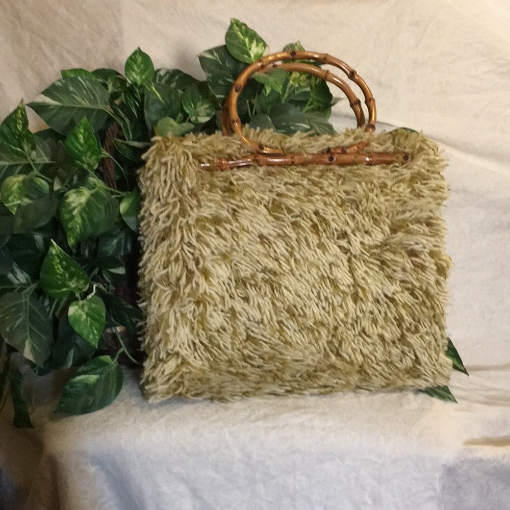 Lime green vintage shag carpet purse